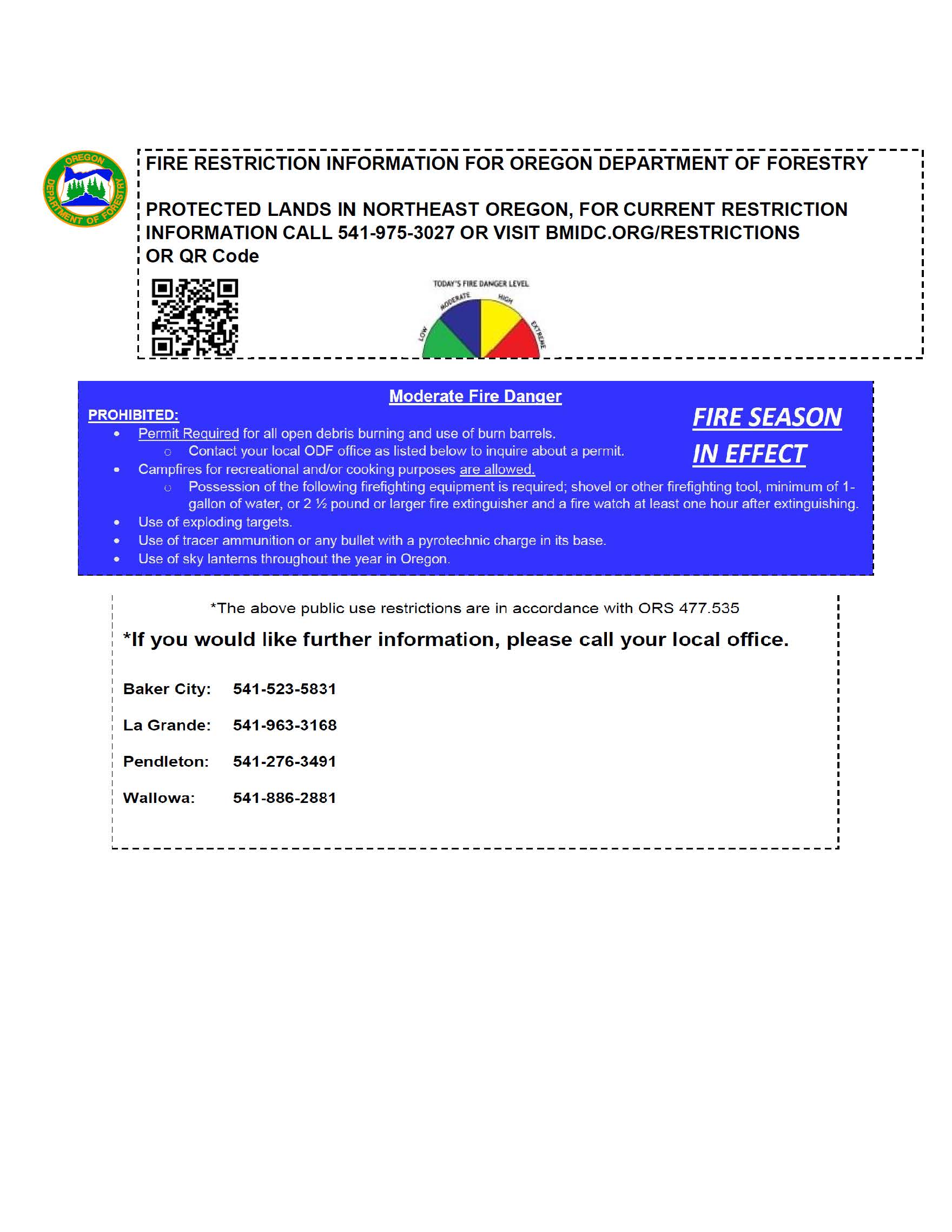 ODF Moderate Fire Danger