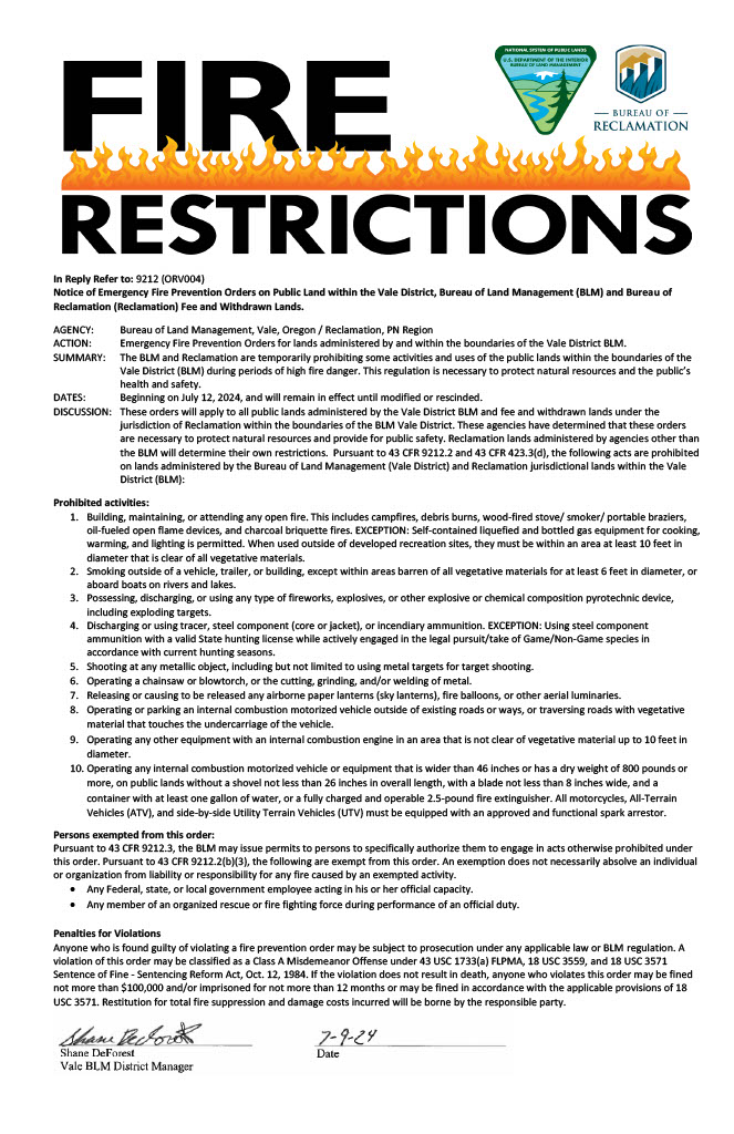 Fire Restrictions Order
